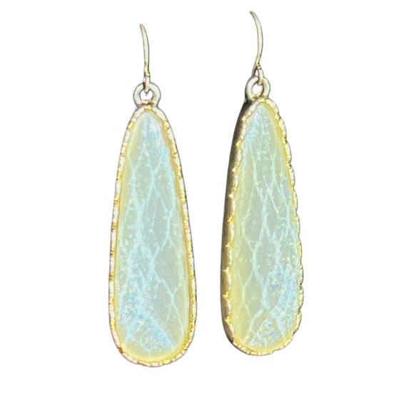 Gold-Plated Dangle Earrings With Iridescent Teardrop Design & Textured Finish - Picture 4 of 6